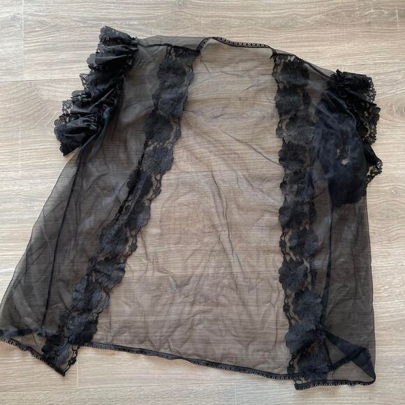 Black Lace Ruffle Floral Sheer Cardigan Women's Small Fairy Goth Regency READ - Picture 4 of 6